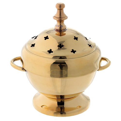 Gold plated brass incense burner cross shaped holes 4 1/4 in