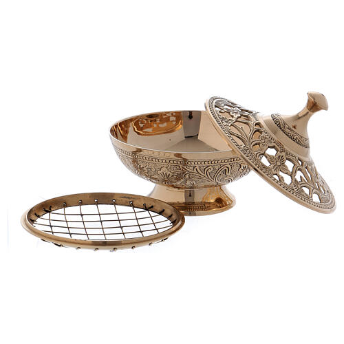 Gold plated brass incense burner decorations and floral carvings