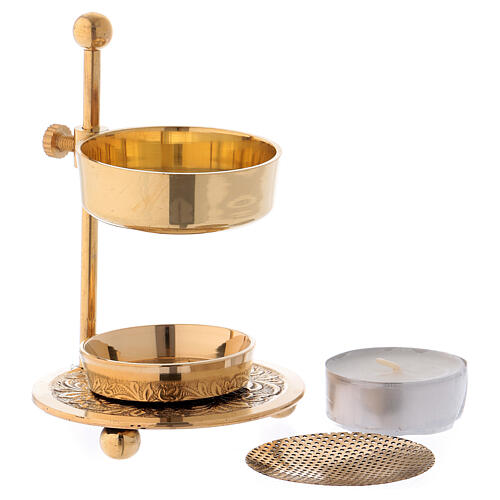 Gold plated brass incense burner h 4 1/4 in