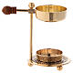 Gold plated brass incense burner with wood handle 4 1/4 in