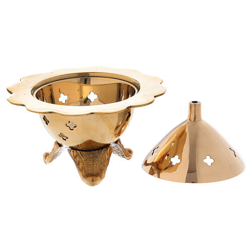 Incense burner floral edge in gold plated brass