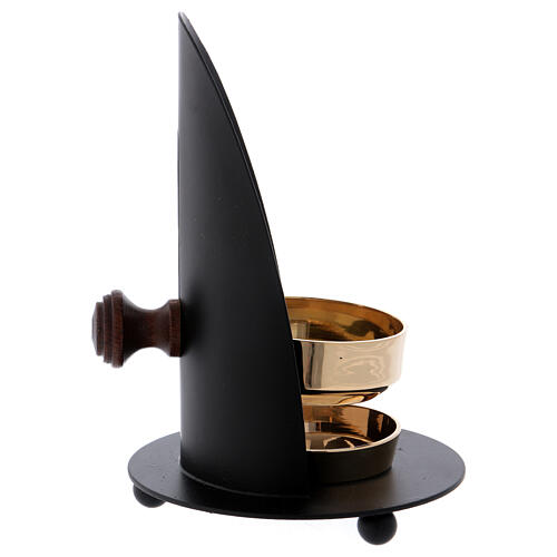 Incense burner in black brass with wood handle