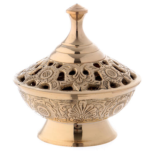 Incense burner in gold plated brass h 4 1/4 in