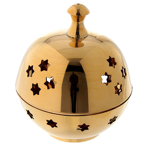 Spherical incense burner in nickel-plated brass star shaped holes 3 in