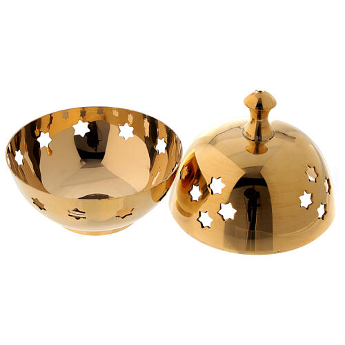 Spherical incense burner in nickel-plated brass star shaped holes 3 in