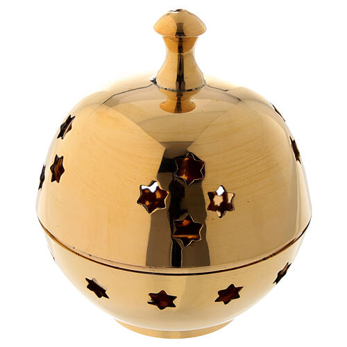 Spherical incense burner in nickel-plated brass star shaped holes 3 in