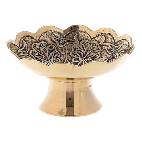 Ornate golden brass incense holder bowl diam 10 cm