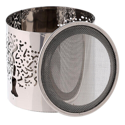Silver-plated steel incense burner, height 6 cm, tree decor
