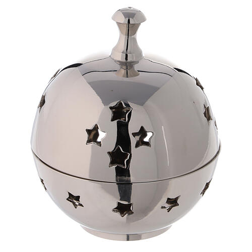 Spherical incense burner in nickel-plated brass star shaped holes 3 in