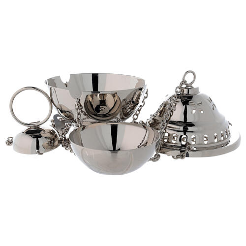 Spherical thurible with petal shaped holes nickel-plated brass h 5 1/2 in