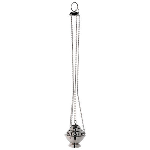 Spherical thurible with petal shaped holes nickel-plated brass h 5 1/2 in