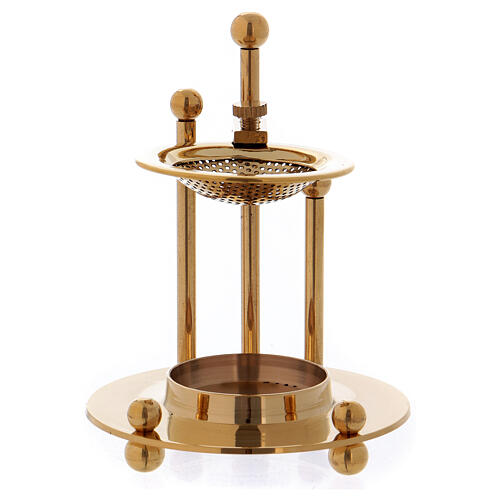 Two-level incense burner in gold plated polish brass